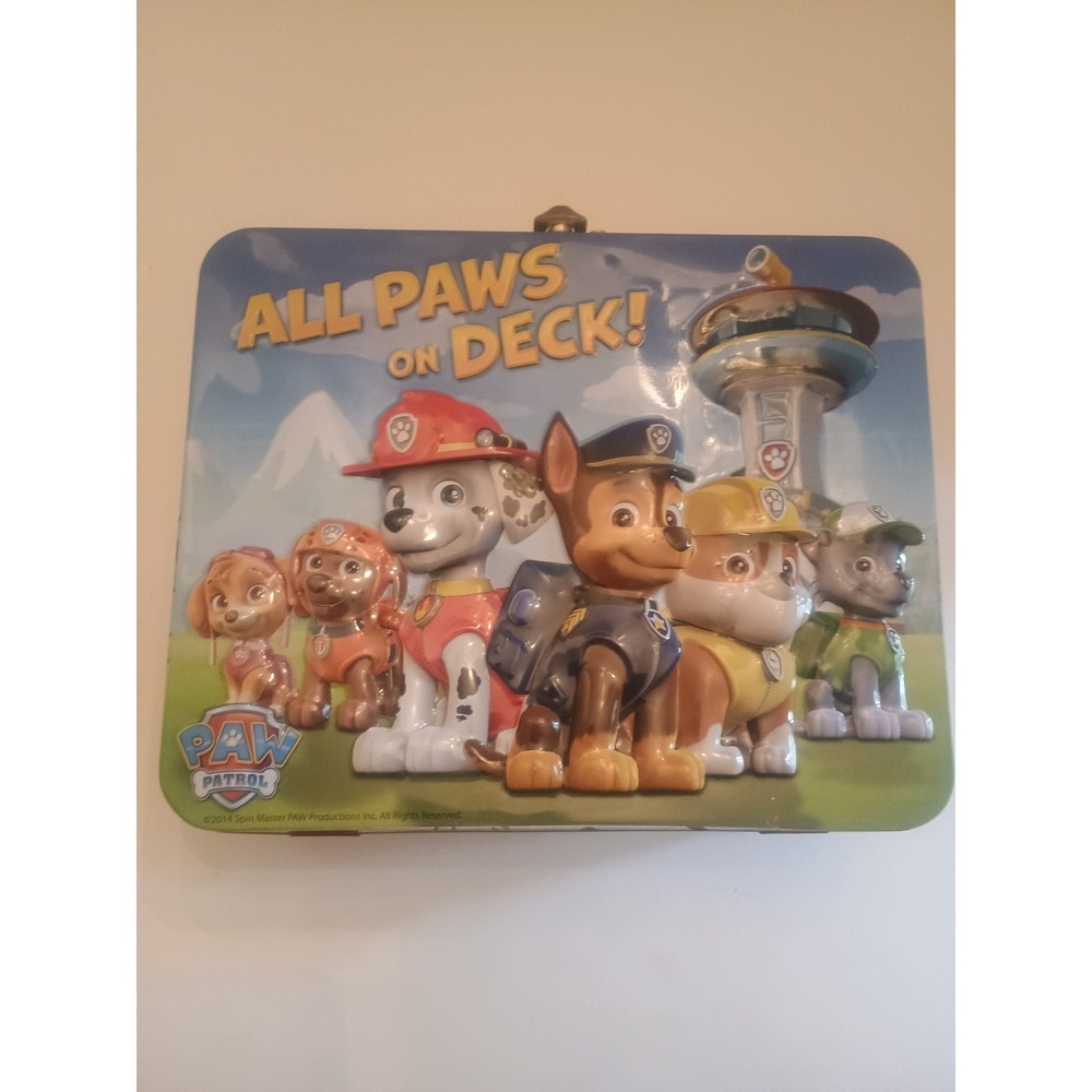 Paw Patrol ALL PAWS on DECK Lunch Box Tin 8 x 6.5 x 3.25 3D Raised Graphic